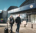 Man and woman passing by Police station in Germany Royalty Free Stock Photo