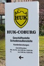 Hamburg, Germany - MARCH 23: Close Up of Huk Coburg Insurance Company Sign on March 23, 2015 in Hamburg