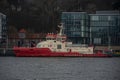 Hamburg, Germany 17 March 2023, A fire brigade ship in the Hamburg harbor Royalty Free Stock Photo
