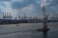 Hamburg, Germany 18 March 2023, Floating crane on the Elbe in the port of Hamburg Royalty Free Stock Photo