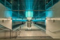 Hamburg, Germany - March 09, 2014: Illuminated train platform of tube station Hafencity University.