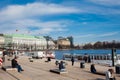 People next to the Inner Alster Lake in Hamburg