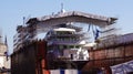 HAMBURG, GERMANY - MARCH 8th, 2014: Floating dock in the Elbe river, harbor of Hamburg. The harbor, cargo shipping and Royalty Free Stock Photo