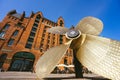 Hamburg, Germany - May 17, 2018: Giant four-blade ship propeller in front of the International Maritime Museum in Royalty Free Stock Photo