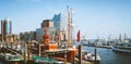 Hamburg, Germany - May 17, 2018: HafenCity, Speicherstadt: Panoramic view with the Elbe Philharmonic Hall or Royalty Free Stock Photo