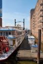 The paddle steamer Mississippi Queen in front of the Elbphilharmonie in the HafenCity of Hamburg. Royalty Free Stock Photo