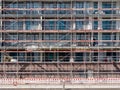 Hamburg, Germany - May 04, 2018: View at shell construction with scaffolding in Hafencity, Hamburg.