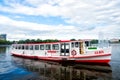 Cruiser boat float on river water in hamburg, germany