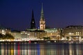 Hamburg, Germany, town hall and Nikolai church Royalty Free Stock Photo