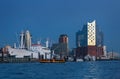 Hamburg, Germany. View of the famous Elbe Philharmonic Hall against the blue evening sky. Royalty Free Stock Photo