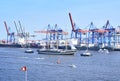 Hamburg harbor, birthday parade with various ships