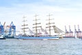 Hamburg harbor, birthday parade with various ships