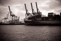 Hamburg harbor cranes that look like giraffes, germany