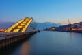 The Hamburg harbor after sunset Royalty Free Stock Photo