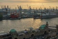 Hamburg harbor in the sunset