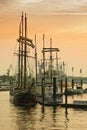 Hamburg harbour. Boat after sunset