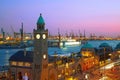 Hamburg harbour after sunset