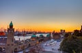 The Hamburg harbour at sunset