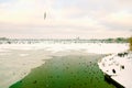 Hamburg, ice covered Aussenalster during winter