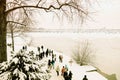 Hamburg, ice covered Aussenalster during winter