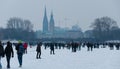 Germany, Hamburg, ice covered Aussenalster during winter