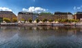 View from the inner alster to the Jungfernstieg in the center of Hamburg