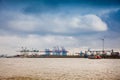 Hamburg port on a dark cloudy winter day Royalty Free Stock Photo