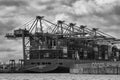 Hamburg port, shipyard, ship, crane, black and white