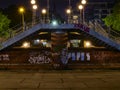 Hamburg at night, pedestrian bridge to the port, graffiti Royalty Free Stock Photo