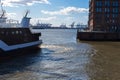 hamburg ship chimney fumes at docks of fishmarket details and b