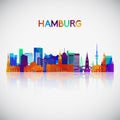 Hamburg skyline silhouette in colorful geometric style.