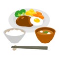 Hamburg steak and fried egg, rice, soup Royalty Free Stock Photo