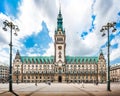 Hamburg town hall with dramatic clouds, Germany