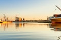 Hamburg, view on the Hansahafen with cargo ship, landma