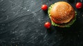 Hamburger ads design on blackboard background. Generative Ai Royalty Free Stock Photo