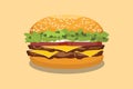 Hamburger american style with flat style and yellow background