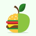 Hamburger and apple halves Royalty Free Stock Photo