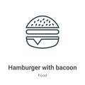 Hamburger with bacoon outline vector icon. Thin line black hamburger with bacoon icon, flat vector simple element illustration