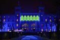 Hamburger Bahnhof Museum illuminated with lights at night in Hamburger Bahnhof, Berlin Royalty Free Stock Photo