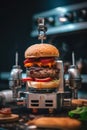A hamburger is being made with a robot. Generative AI image. Royalty Free Stock Photo