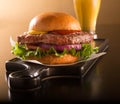 Hamburger on a brioche bun with a beer Royalty Free Stock Photo