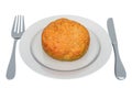 Hamburger bun on plate with fork and knife, 3D rendering Royalty Free Stock Photo