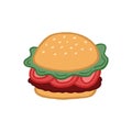 Hamburger. Burger Vector color illustration in cartoon style. Drawing fast food. Cheeseburger drawing Royalty Free Stock Photo