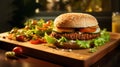 Delicious Veggie Burger With Fresh Salad And Vegetables