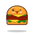 Hamburger cartoon character icon kawaii fast food Flat design Vector