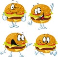 Hamburger cartoon with face and hand gesture - vector