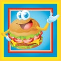 Hamburger cartoon with frame Royalty Free Stock Photo