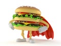 Hamburger character with hero cape