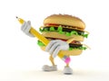 Hamburger character holding pencil
