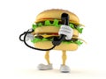 Hamburger character holding a telephone handset